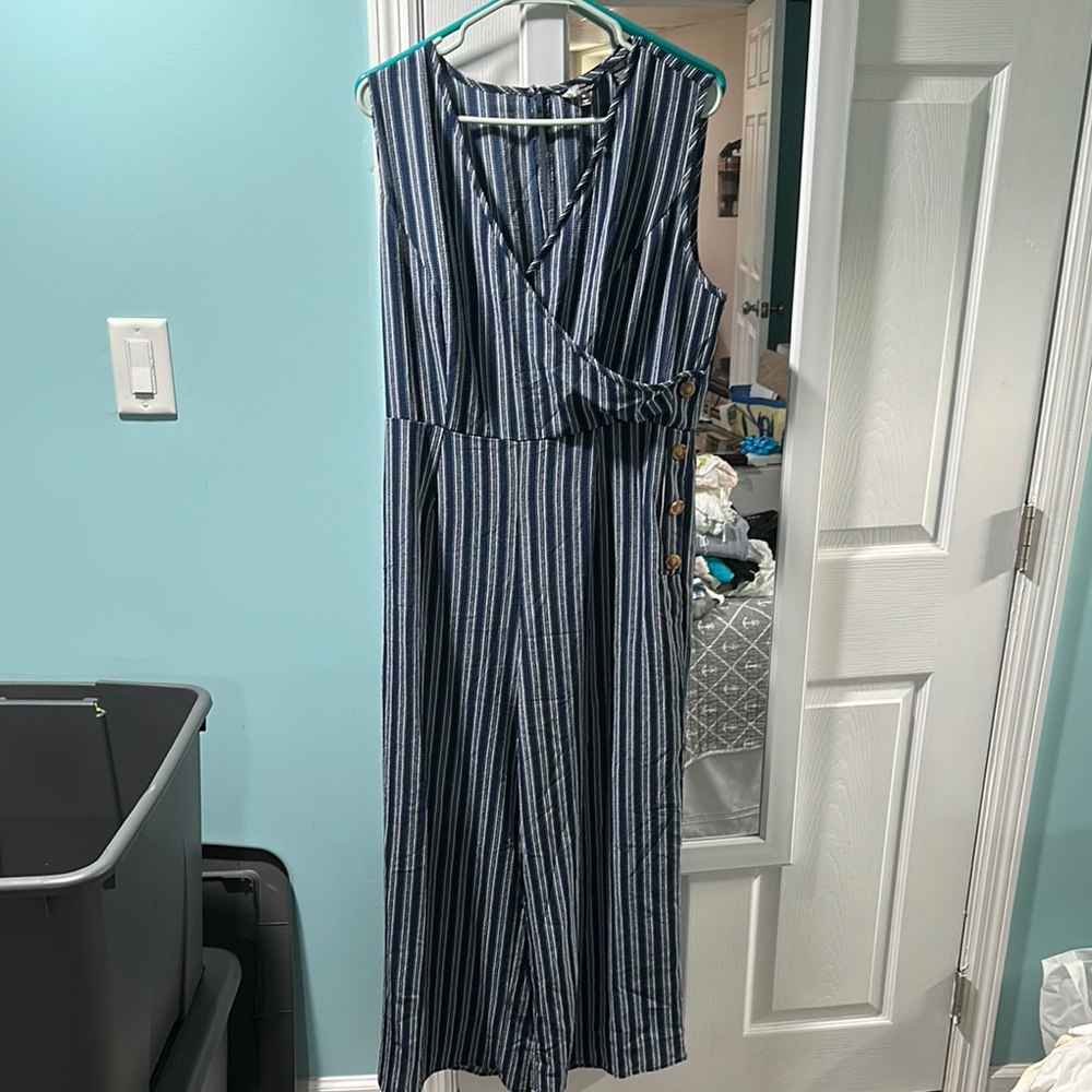 Mlle Gabrielle Blue and White Striped Jumpsuit